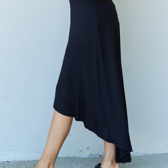 High Waisted Tulip Flare Knee-length Skirt Layered Faux Wrap High-Low Skirt - Picture 4 of 10